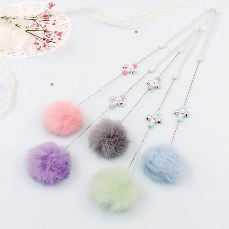 Colorful Pom Pom Cat Teaser Wand with Bell